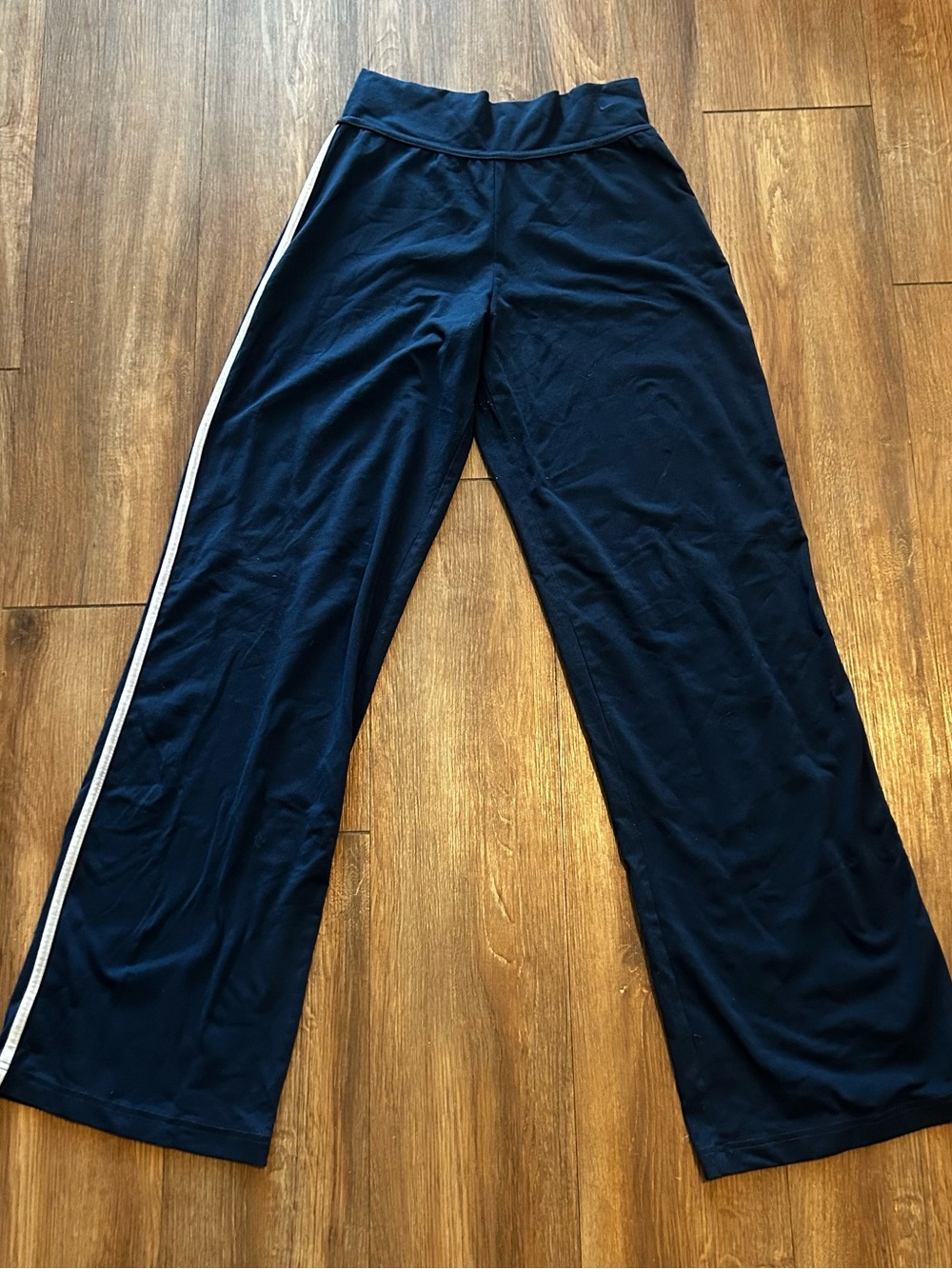 Nike Y2K Vintage Nylon Wide Leg Navy White Stripe Yoga Pant Size M
